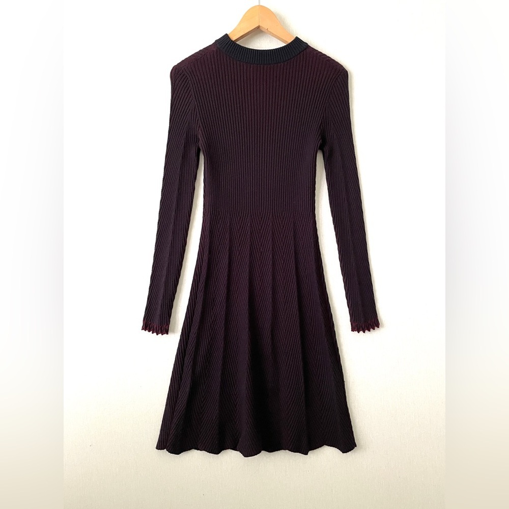 See By Chloe Ribbed Knit Scalloped Two Tones Long Sleeve Dress - Picture 5 of 14